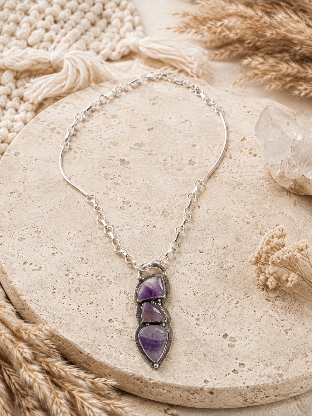Sterling Silver Amethyst Pendant Necklace - Purple